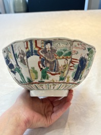 A Chinese famille verte bowl with narrative design, Fu 福 mark, Kangxi