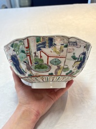 A Chinese famille verte bowl with narrative design, Fu 福 mark, Kangxi