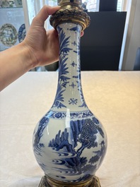 Two Chinese blue and white 'Wen Wang Fang Xian 文王訪賢' and 'Zhu Lin Qi Xian 竹林七賢' vases mounted as lamps, Transitional period