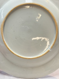 A Chinese famille rose plate depicting a scene from a fable by La Fontaine and a 'Shepherds' plate, Qianlong