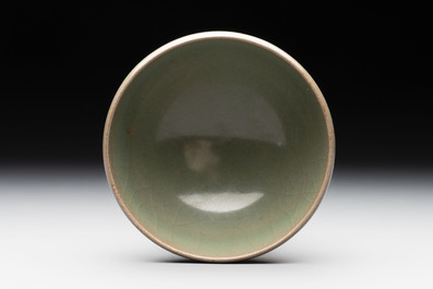 A Chinese green-glazed 'jun' tea bowl, Song/Yuan