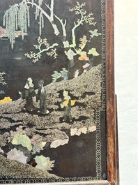 A Chinese laque burgaut&eacute; and hongmu table screen, Qing