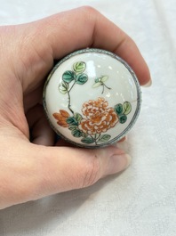 A pair of famille verte-style ovoid jars and covers, Samson, Paris, 19th C.