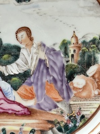 A Chinese famille rose plate depicting a scene from a fable by La Fontaine and a 'Shepherds' plate, Qianlong