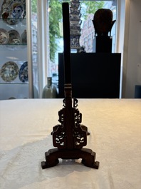 A Chinese laque burgaut&eacute; and hongmu table screen, Qing