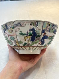 A Chinese famille verte bowl with narrative design, Fu 福 mark, Kangxi