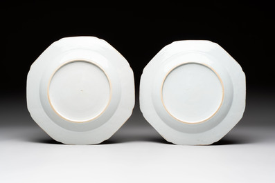 A pair of Chinese famille rose armorial plates with the arms of Mills impaling Hatch for the English market, Qianlong, ca. 1745