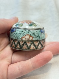 A pair of famille verte-style ovoid jars and covers, Samson, Paris, 19th C.