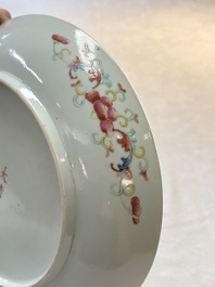 A Chinese famille rose yellow-ground 'dragon' plate and a 'lantern festival' plate, Guangxu marks and of the period