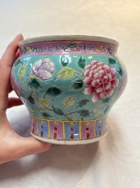A Chinese famille rose turquoise-ground bowl for the Straits or Peranakan market, 19th C.