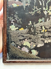 A Chinese laque burgaut&eacute; and hongmu table screen, Qing