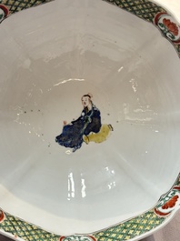 A Chinese famille verte bowl with narrative design, Fu 福 mark, Kangxi
