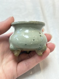 A small Chinese green-glazed 'jun' tripod censer, Hebi, Song/Yuan