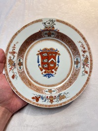 A pair of Chinese famille rose armorial soup plates with the arms of Wynne impaling Gosling for the English market, Yongzheng, ca. 1725