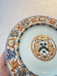 A pair of Chinese Imari-style armorial plates with the arms of Walker for the English market, Kangxi, ca. 1712