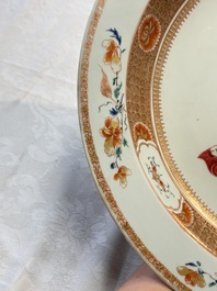 A large Chinese famille rose armorial basin with the arms of Lambert for the English market, Kangxi/Yongzheng, ca. 1722