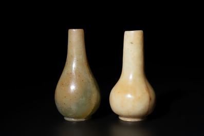 Two Chinese jade miniature bottle vases, probably Qing