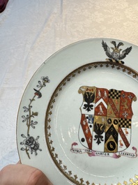 A Chinese armorial plate with the arms of Bouverie quartering Urry and Clarke impaling Pleydell for the English market, Qianlong, ca. 1748