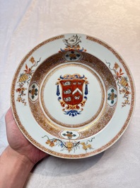A pair of Chinese famille rose armorial soup plates with the arms of Wynne impaling Gosling for the English market, Yongzheng, ca. 1725