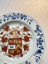 A rare Chinese Imari-style armorial soup plate with the arms of Gough impaling Hynde for the English market, Kangxi, ca. 1720