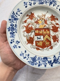 A rare Chinese Imari-style armorial soup plate with the arms of Gough impaling Hynde for the English market, Kangxi, ca. 1720