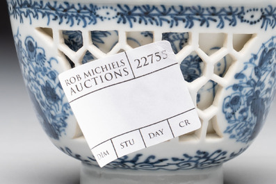 A Chinese blue and white reticulated double-walled cup, pearl mark, Kangxi