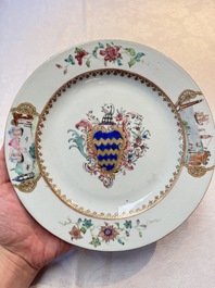 A pair of Chinese famille rose armorial soup plates with the arms of Longden for the English market, Qianlong, ca. 1748