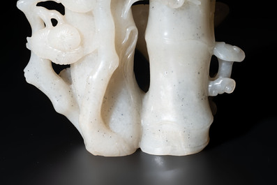An extremely fine Chinese jade 'Three Friends of Winter' brush holder, Qianlong mark and of the period