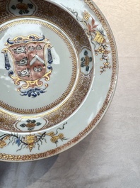 A pair of Chinese famille rose armorial soup plates with the arms of Wynne impaling Gosling for the English market, Yongzheng, ca. 1725