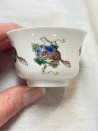 A pair of Chinese famille verte 'squirrels and melons' cups, Chenghua mark, Kangxi
