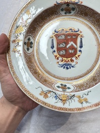 A pair of Chinese famille rose armorial soup plates with the arms of Wynne impaling Gosling for the English market, Yongzheng, ca. 1725