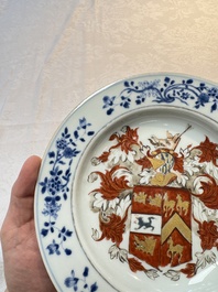 A rare Chinese Imari-style armorial soup plate with the arms of Gough impaling Hynde for the English market, Kangxi, ca. 1720