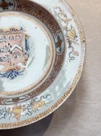 A pair of Chinese famille rose armorial soup plates with the arms of Wynne impaling Gosling for the English market, Yongzheng, ca. 1725