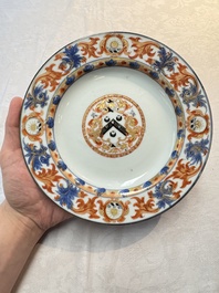 A pair of Chinese Imari-style armorial plates with the arms of Walker for the English market, Kangxi, ca. 1712