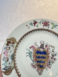 A pair of Chinese famille rose armorial soup plates with the arms of Longden for the English market, Qianlong, ca. 1748