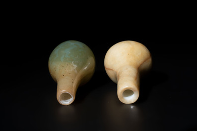 Two Chinese jade miniature bottle vases, probably Qing
