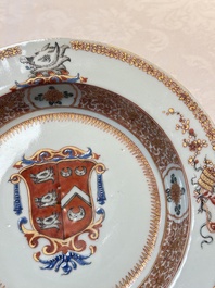 A pair of Chinese famille rose armorial soup plates with the arms of Wynne impaling Gosling for the English market, Yongzheng, ca. 1725