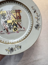 A Chinese armorial plate with the arms of Bouverie quartering Urry and Clarke impaling Pleydell for the English market, Qianlong, ca. 1748