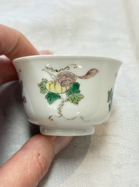 A pair of Chinese famille verte 'squirrels and melons' cups, Chenghua mark, Kangxi