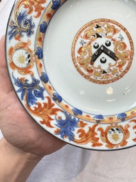 A pair of Chinese Imari-style armorial plates with the arms of Walker for the English market, Kangxi, ca. 1712