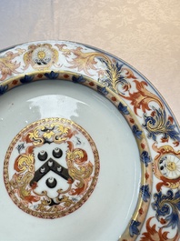 A pair of Chinese Imari-style armorial plates with the arms of Walker for the English market, Kangxi, ca. 1712
