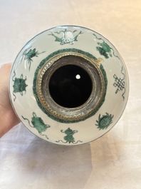 A Chinese green-enamelled 'dragon' jar mounted as a lamp, 18/19th C.