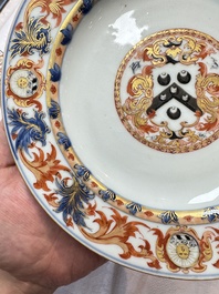 A pair of Chinese Imari-style armorial plates with the arms of Walker for the English market, Kangxi, ca. 1712