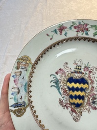 A pair of Chinese famille rose armorial soup plates with the arms of Longden for the English market, Qianlong, ca. 1748