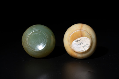 Two Chinese jade miniature bottle vases, probably Qing