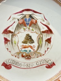 A large Chinese famille rose armorial basin with the arms of Lambert for the English market, Kangxi/Yongzheng, ca. 1722