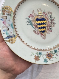 A pair of Chinese famille rose armorial soup plates with the arms of Longden for the English market, Qianlong, ca. 1748