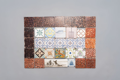 79 various blue, white, manganese and polychrome European tiles, 18/20th C.
