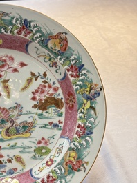 A Chinese famille rose 'mandarin ducks and Eight Immortals' dish, Qianlong