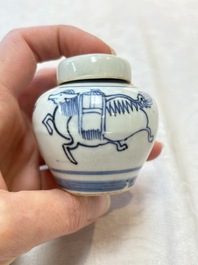 A pair of Chinese white-glazed vases and a pair of blue and white covered jars, Wanli mark and of the period